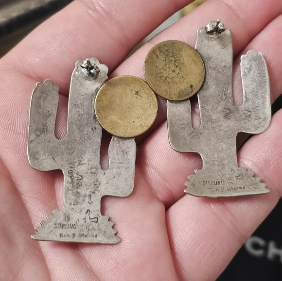 Sterling Silver Cactus Pierced Earrings - Picture 3 of 11